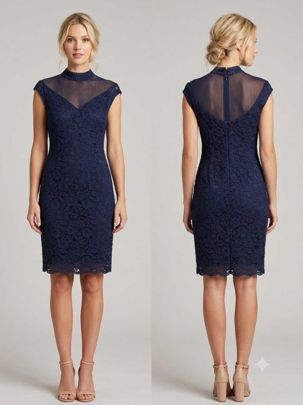 MARINA Navy Lace Illusion Lace Dress
